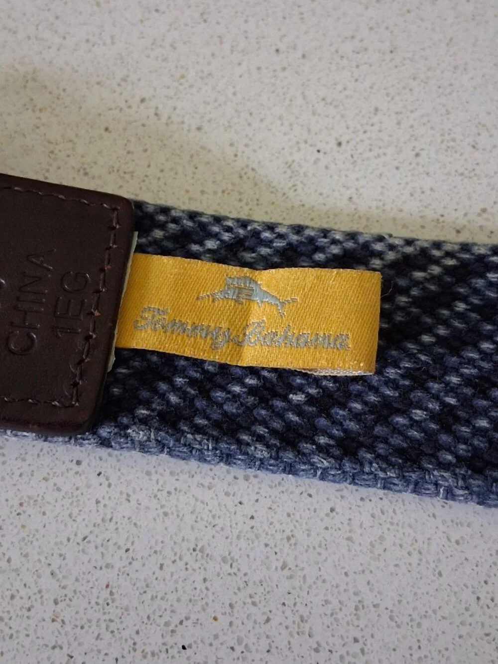 Tommy Bahama Men's Leather Trim Woven Cloth Blue/Black Belt Size 36